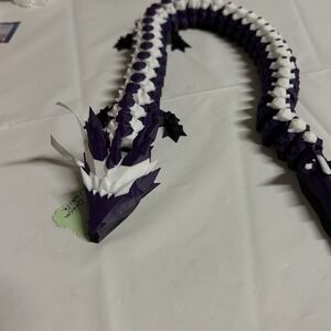 3D Printed  Articulated Dragon Purple White Fidget‎ Toys Home Office Decor 24 "